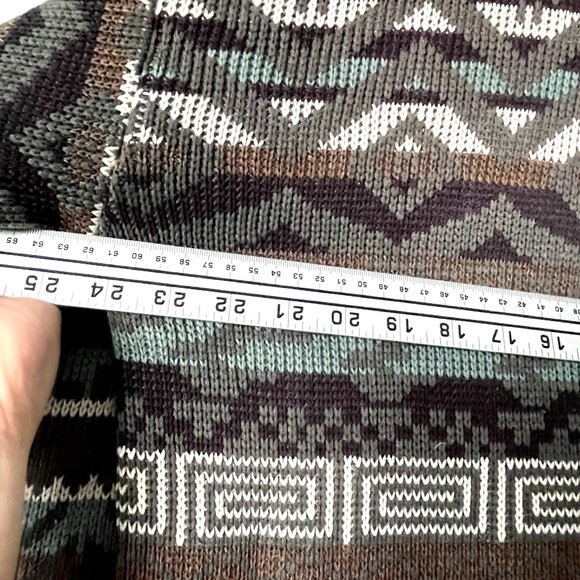 Vintage Tip Top Tailors Brown Teal Long Sleeve Aztec Fair Isle Men's Sweater M - Picture 10 of 10